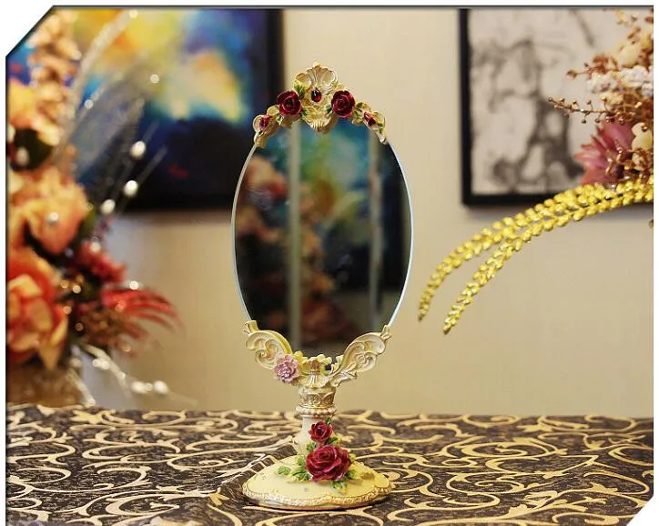 Free shipping, Rose retro European home accessories resin mirror vanity mirror mirror table