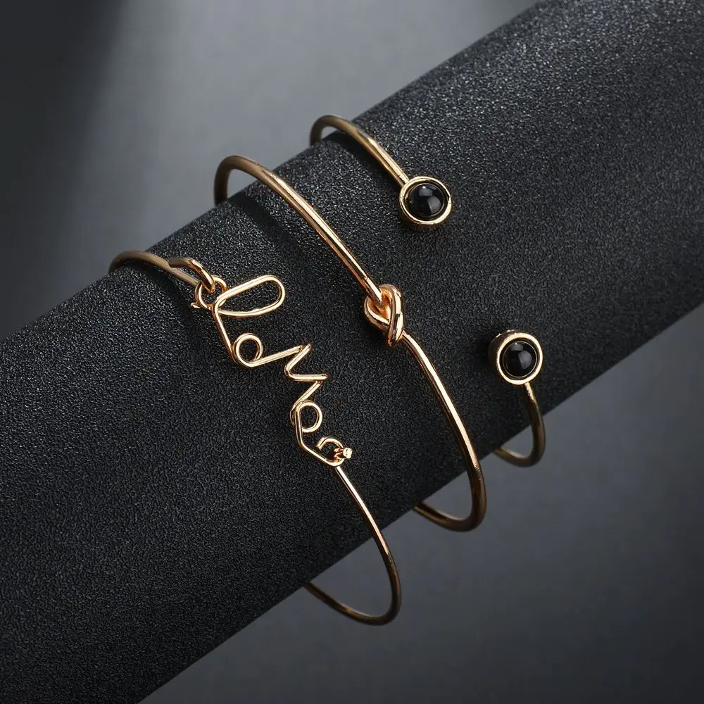 

MissCyCy 3Pcs/Set Love Letters Bracelets for Women Accessories 2018 New Punk Style Gold Color Alloy Bangle Fashion Jewelry