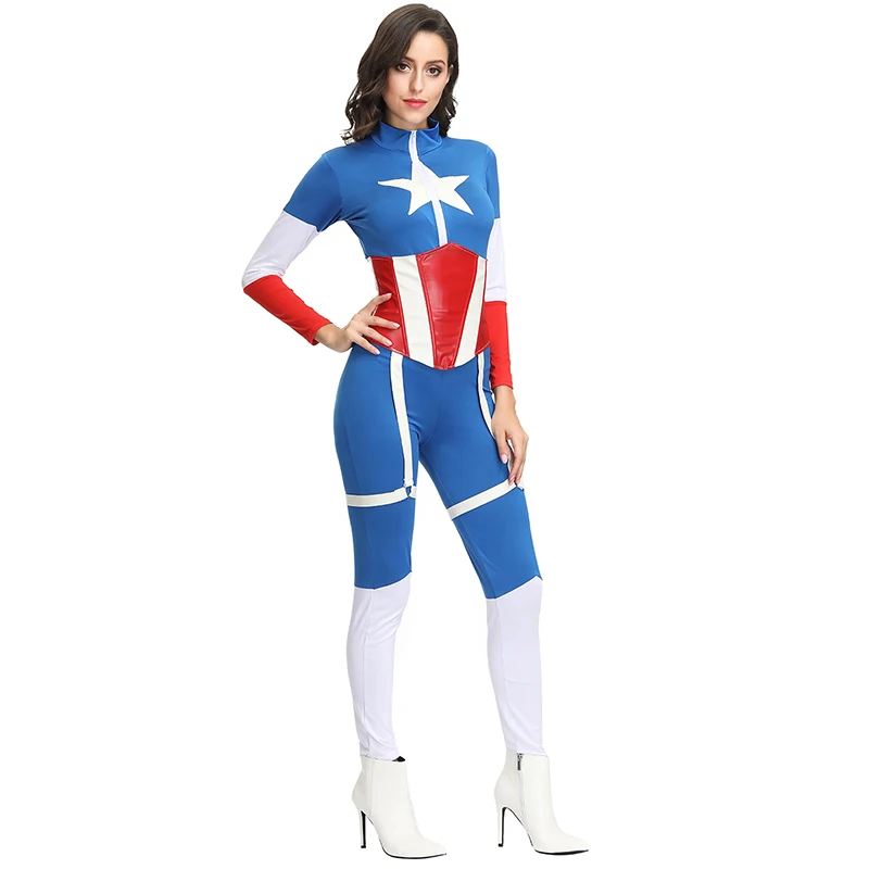 Взрослый костюм Капитана Америки женщина Хэллоуин супергерой Вечеринка Необычные наряды Карнавальная фантазия косплей костюм супер женщины наряд