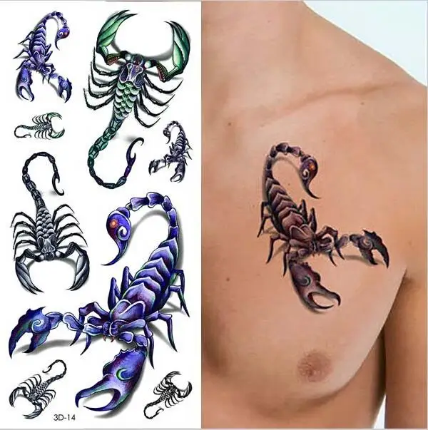 1 PC Cool Scorpion Roi 3D Flash Tatouage Temporaire Autocollant 19*9 cm Pour Selfie
