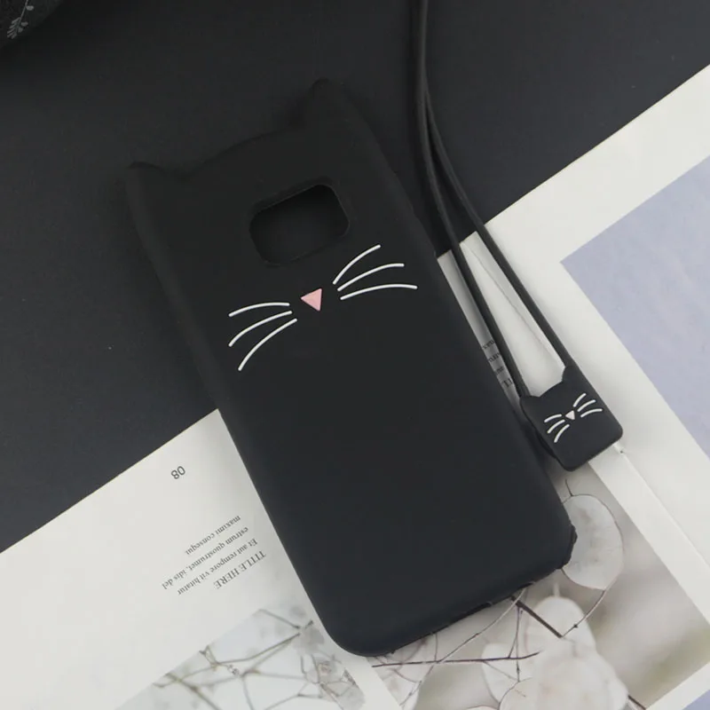Для samsung Galaxy Note 9 8 5 4 3 S9 плюс S8 S7 край S6 S5 Neo S3 чехол s Япония блеск с котом черной бородой крышка в виде кошечки с милыми ушками чехол