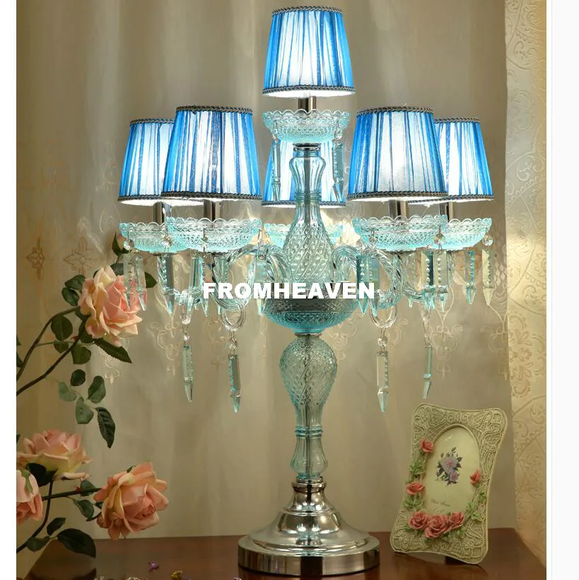 

Crystal Table Lamp Modern Blue Color Art High Grade Crystals k9 Table Lamp For Home Bedroom Living Room Decoration Bedside Lamp