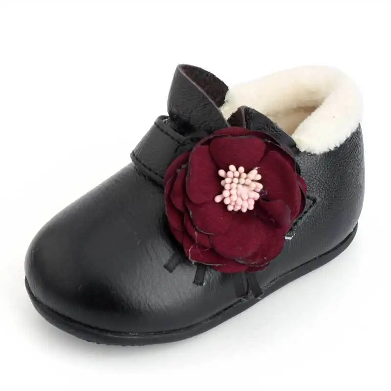 XQT.GZ Brand 0-12M Baby Footwear Baby Cotton Shoes Genuine Leather Baby First Walkers Winter Warm Shoes Girls Flowers Shoes