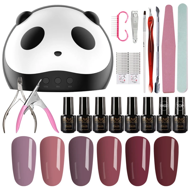 MIZHSE маникюрный набор 36 Вт УФ светодиодный светильник и гель, полирующие средства набор для дизайна ногтей набор растворимый лак праймер верхнее покрытие Гибридный гвоздь гель