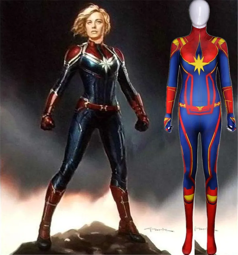 Avengers Endgame Captain Marvel Costume 3D Original Movie Woman Superhero Costume Zentai Suit Halloween Avengers Endgame Captain Marvel Costume 3D Original Movie Woman Superhero Costume Zentai Suit Halloween