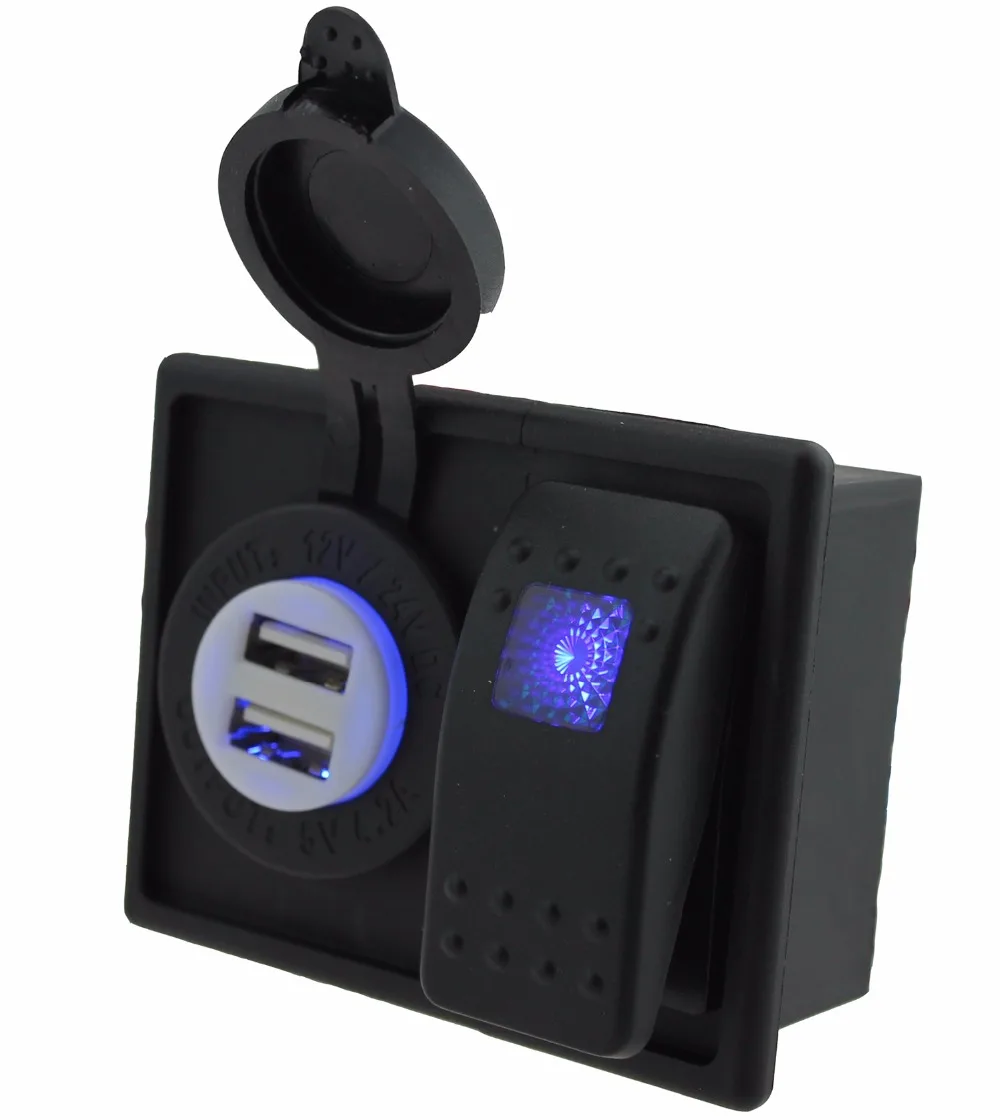 DC 12V-24V Белый 4.2A двойной USB Порты и разъёмы синий светодиод кулисный переключатель