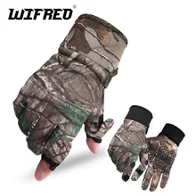 Wifreo Camoflage Fishing Gloves Hunting Gloves Anti Slip 2 Fingers Cut Camping Cycling Half Finger Gloves