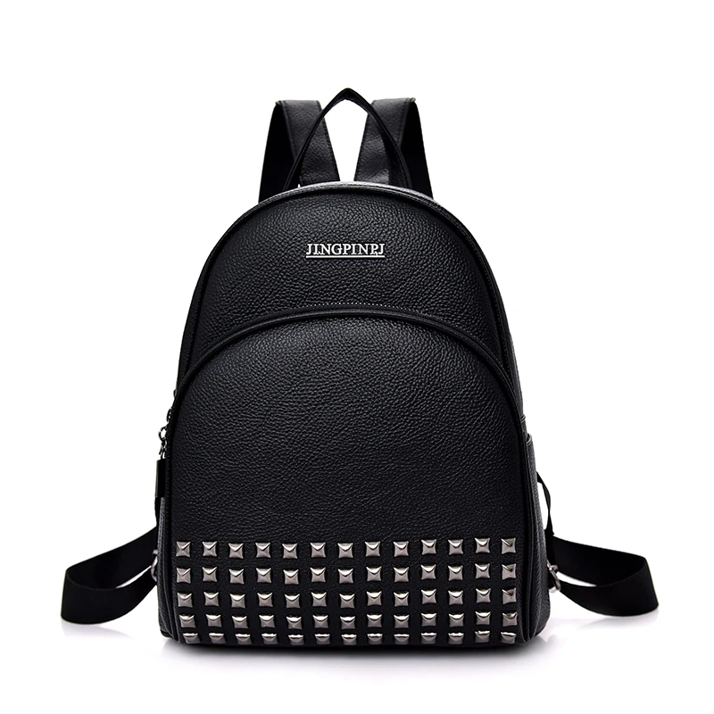 

rivet women high quality leather backpack school shoulder bags for teenage girls vintage feminine backpacks Fashion Casual bags
