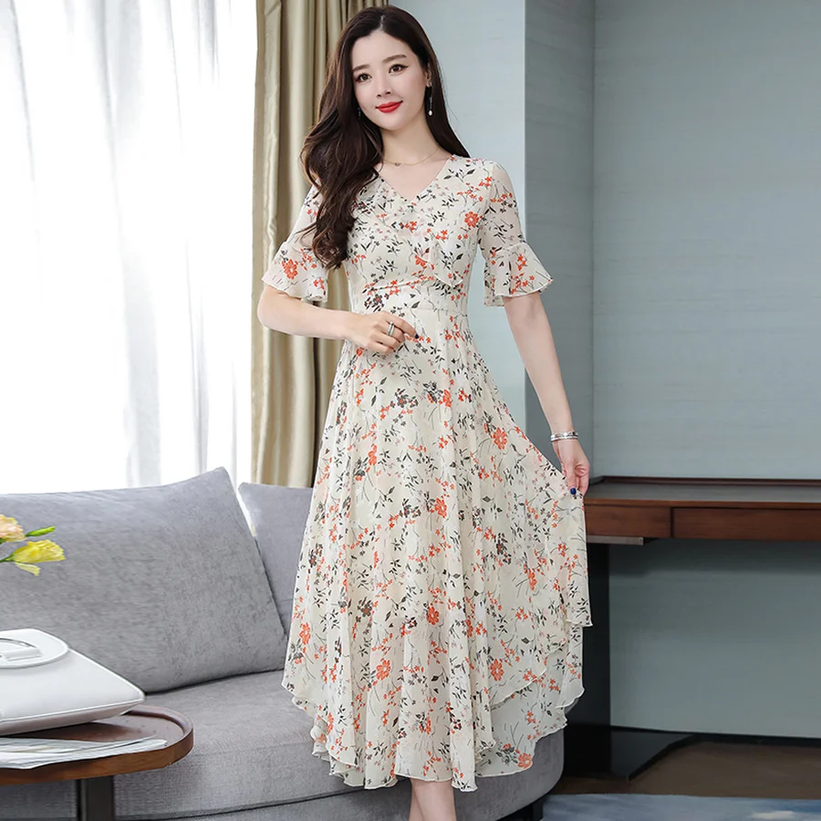 Summer Pink Floral Chiffon Boho Maxi Sundress 2019 Vintage 3XL Plus Size Print Beach Dress Women Bodycon Elegant Party Vestidos