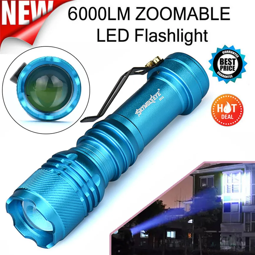 

Skywolfeye Portable 6000LM CREE Q5 AA/14500 3 Modes ZOOMABLE OutdoorLED Flashlight Torch Super Bright Blue Dropshipping 0206