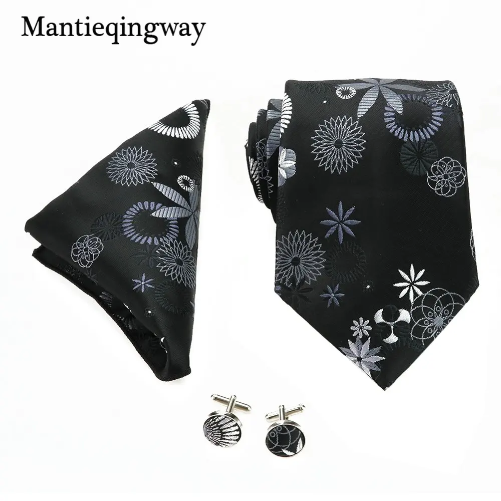 Mantieqingway 20 цветов галстук Hanky запонки наборы для мужчин полиэстер Пейсли Цветочные шеи галстук мужской, карманный, квадратный платок - Цвет: 100