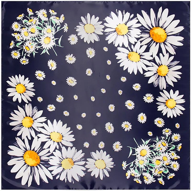 Mosoga 2017 New Fashion Scarf Women Lovely Daisy Flower Printing Handkerchief Spring Summer Big Square Pashmina Silk Sation Wrap |