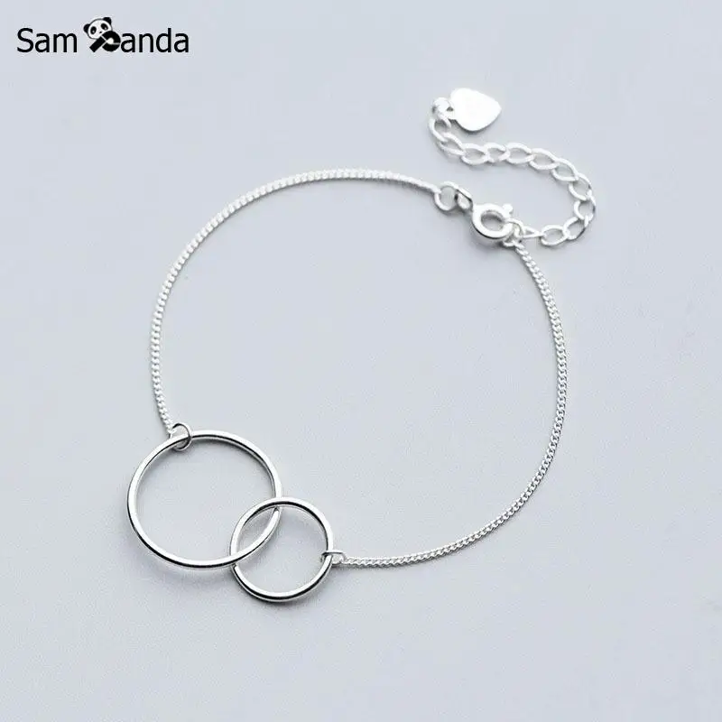 

Authentic 100% 925 Sterling Silver Bracelet Chain Circular Geometry Bracelets & Bangles Adjustable For Women Female Jewelry