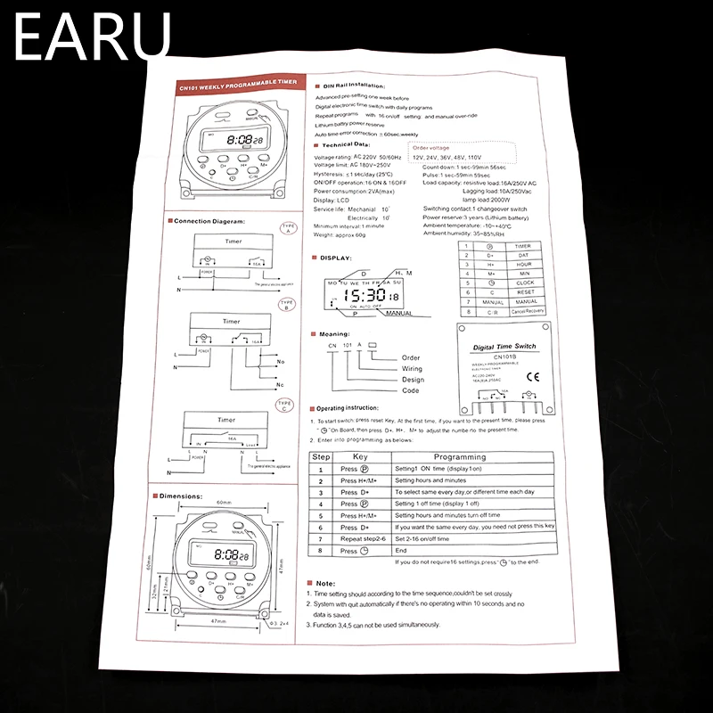 CN101A таймер AC/DC 12 В 24 в 110 в 120 в 220 в 230 в 240 В цифровой ЖК-Дисплей Неделя питания мини программируемый реле времени 8А до 16А