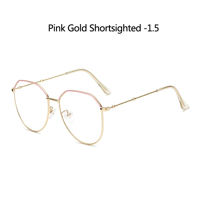 pink gold myopia 1.5 Zilead ретро металл полигон Fnished близорукость очки для женщин и мужчин четкие близорукие очки дальнозоркость очки - Цвет оправы: pink gold myopia 1.5