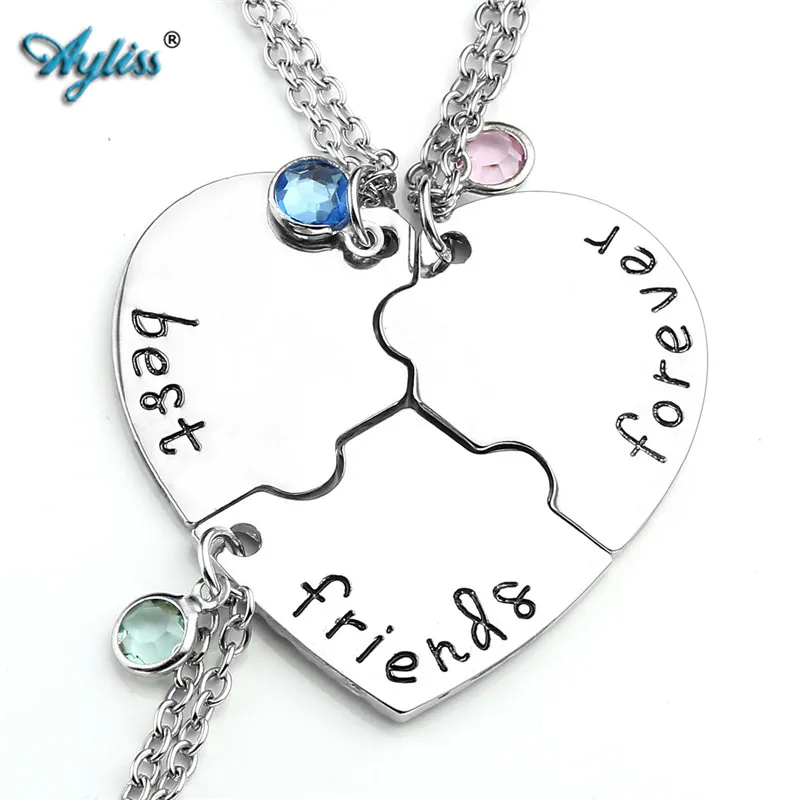 

Ayliss 3x 4x Alloy Silvery Slice Heart Puzzle Colorful Crysal Pendant Necklace bff best friends forever and ever Friendship Gift