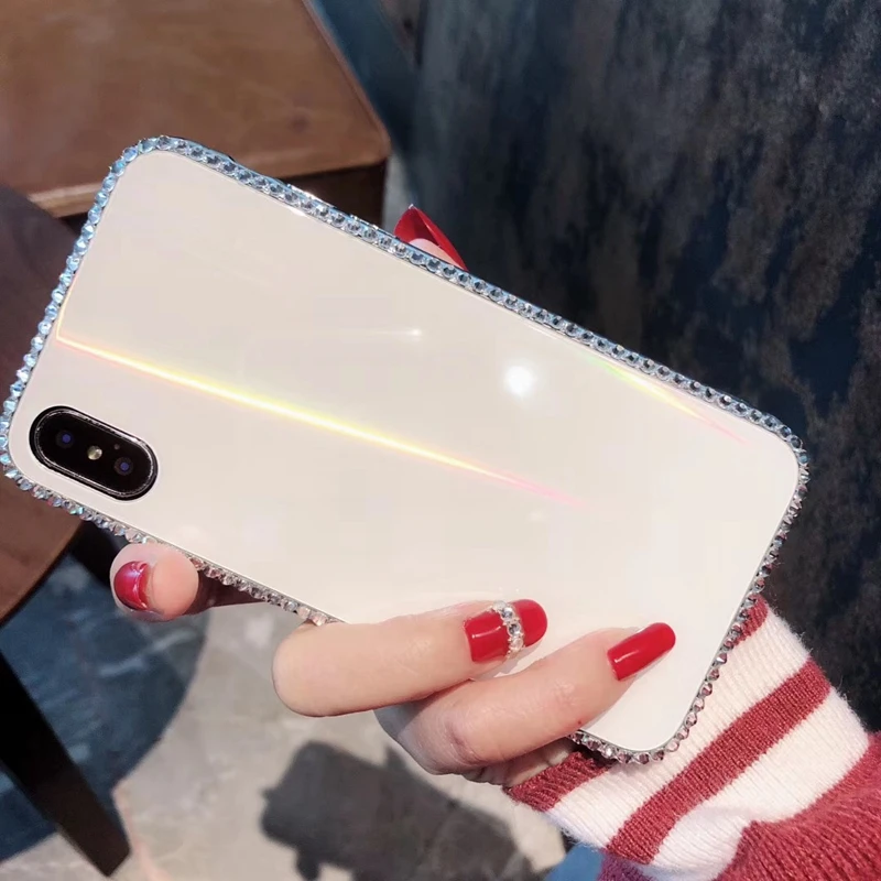 Tfshining Luxury Laser Aurora Glass Case For iphone XR XS Max X 8 7 Plus 6 6s Plus Gradient Rainbow Diamond Bling Hard Cover Bag (2)