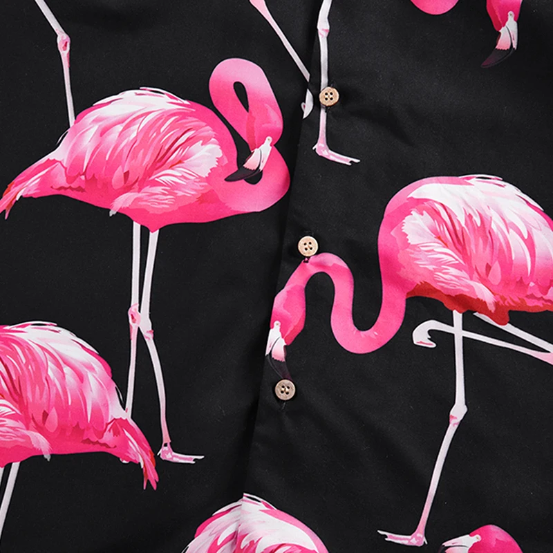 Летняя новая повседневная парная Мужская рубашка с принтом фламинго, с коротким рукавом, гавайская Праздничная рубашка, пляжные дышащие топы, рубашки