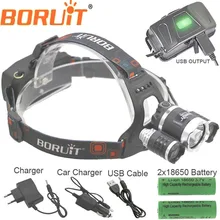 Boruit RJ5000 USB светодиодный налобный фонарь Водонепроницаемый налобный фонарь 3 светодиодный 18650 лм перезаряжаемый налобный фонарь зарядное устройство