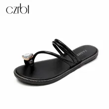 CZRBT New 2018 Concise Crystal Slippers Women Summer Beach Shoes Flats Sandals Handmade Fashion Comfortable Outside Shoes