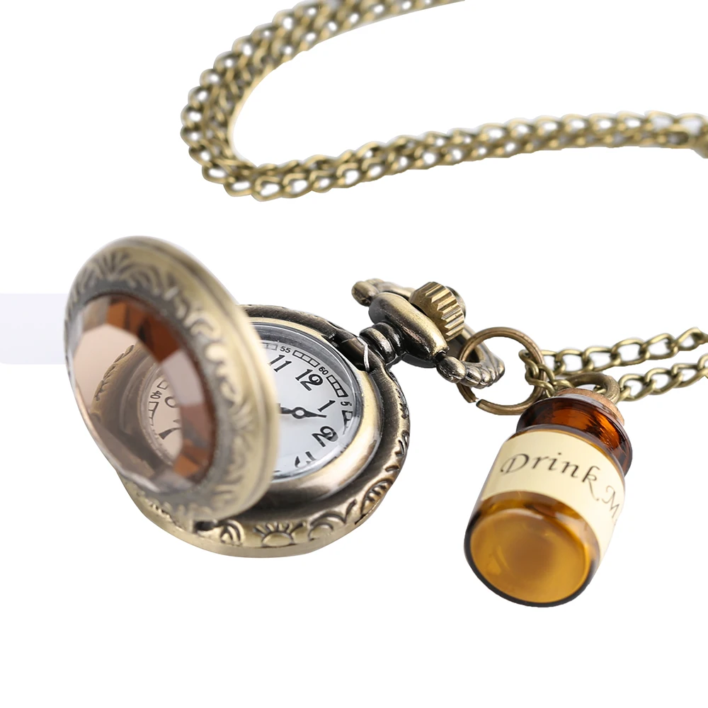 Small Pocket Watch Alice in Wonderland Dark Glass Drink Me Pendant with
