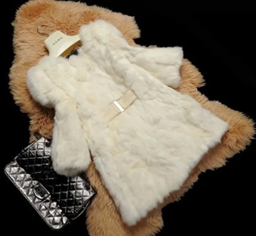 Меховое пальто женская верхняя одежда из кроличьего меха средней длины - Цвет: beige