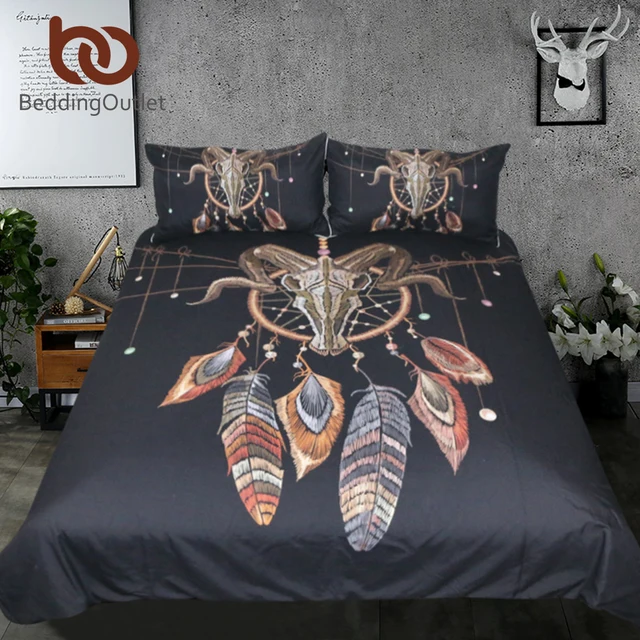 Beddingoutlet Indian Skull Duvet Cover Set Feathers Dreamcatcher Beddingoutlet Indian Skull Duvet Cover Set Feathers Dreamcatcher Bedclothes Black Gothic Bedding Queen Exotic Home Textiles