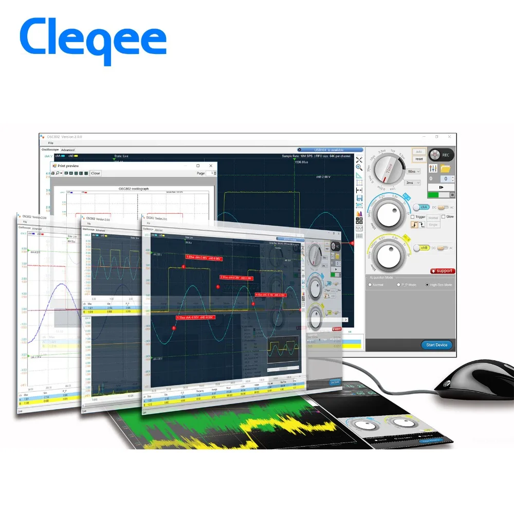 Cleqee OSC482 ПК виртуальный цифровой Ручной осциллограф 2 канала полосы пропускания 20 МГц выборки данных 50 м с зондом USB кабель