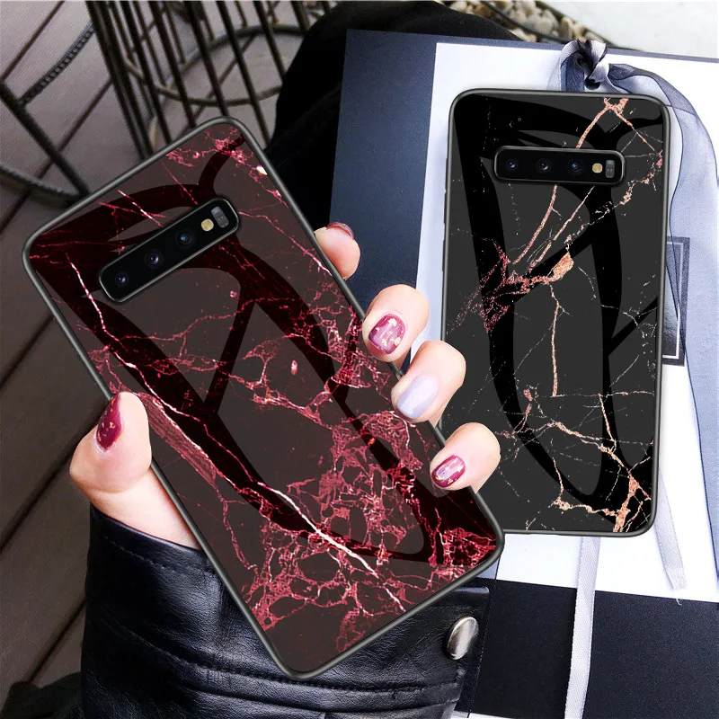 Marble Design 9H Glass Case With Soft Bumper Cover For Samsung S10e S8 A8s A7 J4 (2)