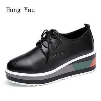 

Women Casual Shoes Flat 2018 Fashion Outdoor Breathable Couple Shoes Lace Up Height Increasing Shoes Woman Platform