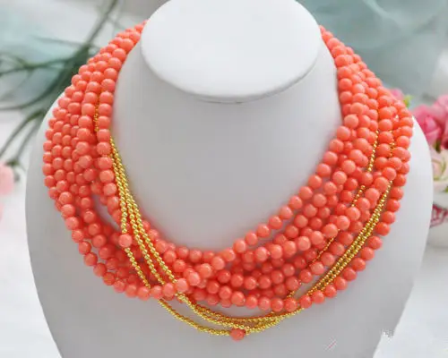 10 rows 4-5mmred coral round salt water Cultured necklace | Украшения и аксессуары