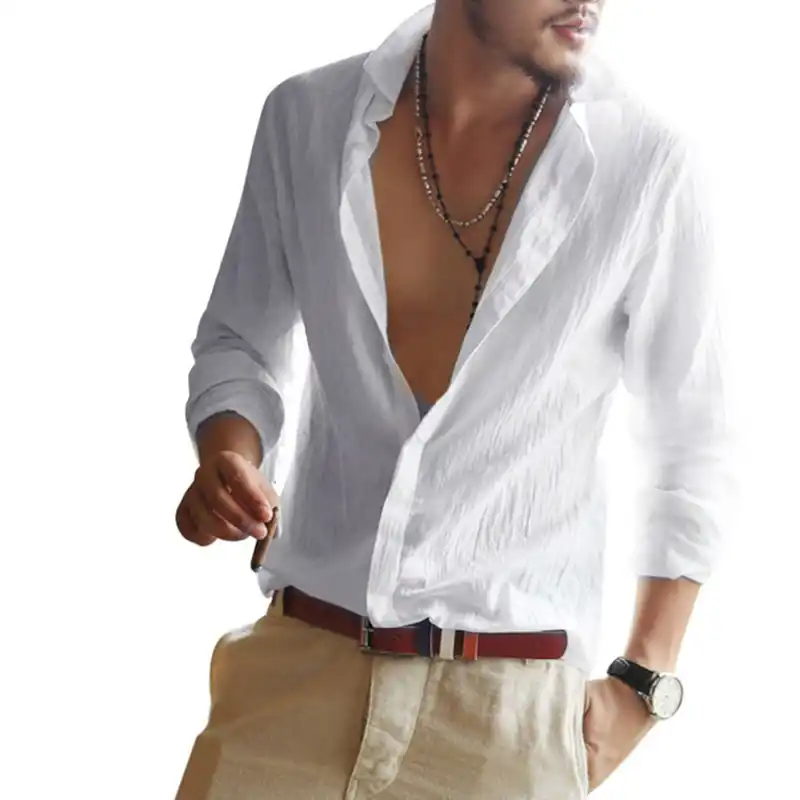 Download 2018 New Sexy Men White Beach Shirt Causal White Long ...