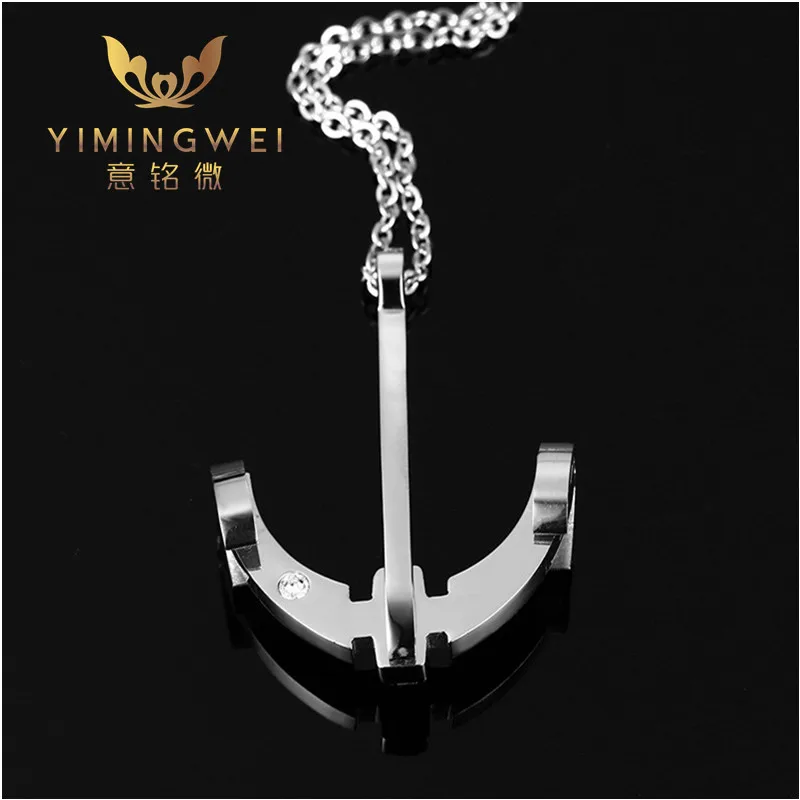 [YMW]Fashion jewelry Creative Anchor Pendant Titanium Steel Zircon Men's Pendant & Necklace Punk