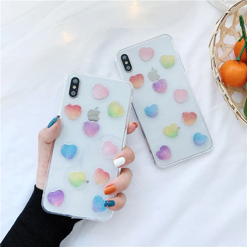 

Fresh 3D Love Heart Cover for Iphone Xr Case Drop Glue Bling Transparent TPU Cover for Iphone X 8 7 6 6S Plus Xs Max Case Fundas