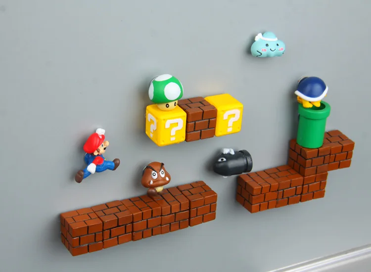 3D Симпатичные Super Mario Смола магниты на холодильник детские украшения дома украшения фигурки стены мариос пули кирпичи