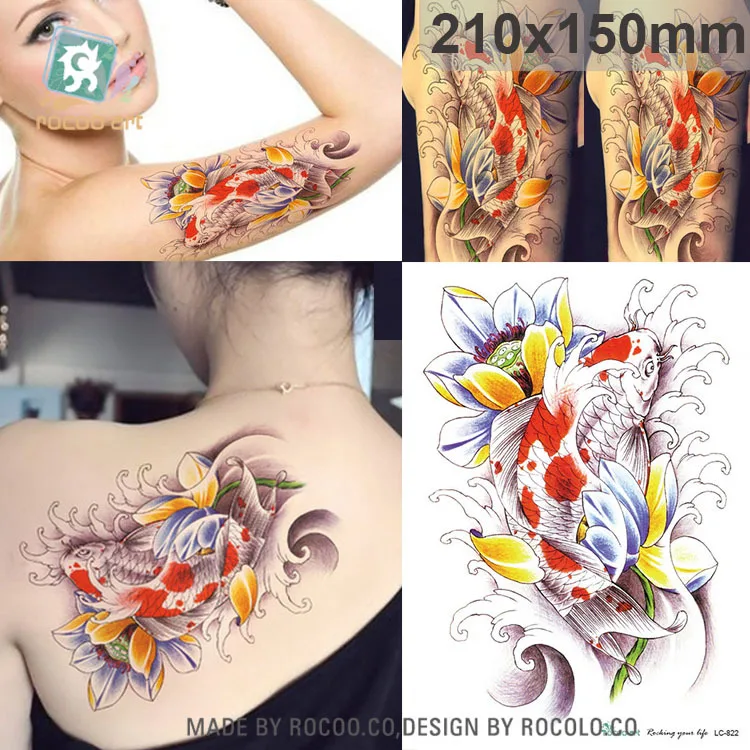 2018 Vente Tatouage Temporaire étanche Poudre Couleur De Tatouage Autocollants Fleur Bras Dominateur Koi Poissons Logo En Gros Personnalisé Lc2822