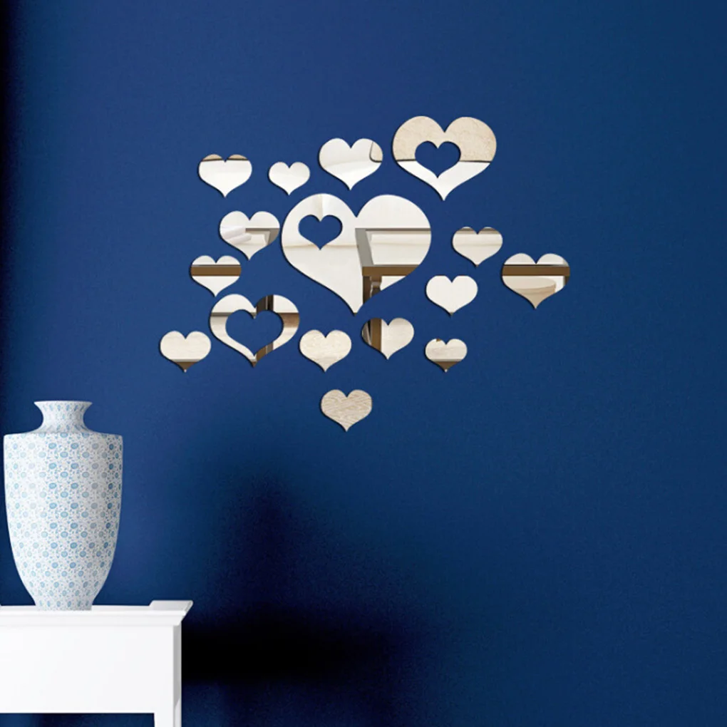 16pcs 3D Love Heart Mirror Surface Wall Stickers DIY Art Acrylic Home