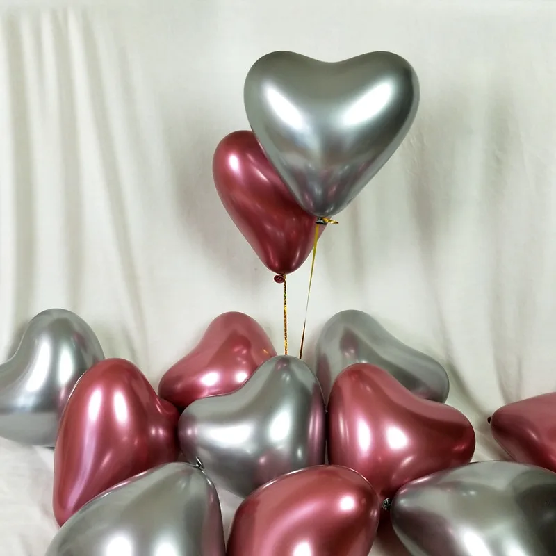 Новые 10 шт блестящие металлические латексные шары в форме сердца, толстые Хромированные Металлические надувной шар, воздушные шары, вечерние украшения на День святого Валентина