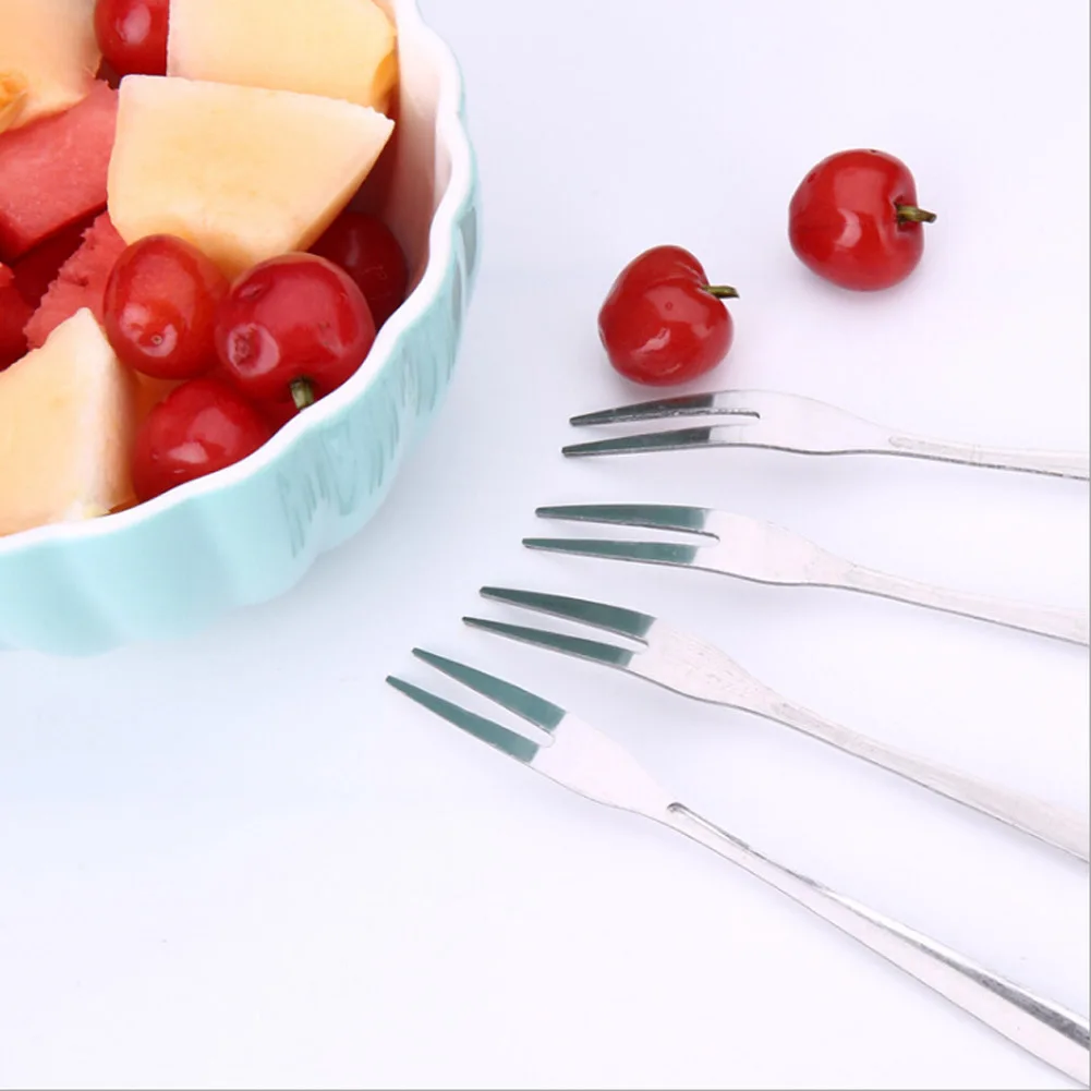 

Hot 1Pcs Stainless Steel Kitchenware Cutlery Fruit Fork Two Tooth Forks for Restaurant Cafeteria Home Party Dessert Flatware