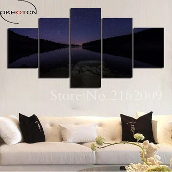 

OKHOTCN 5 Pieces HD Painting Print Starry Sky View River Landscape Modular For Modern Decorative Living Room Home Wall Art Decor
