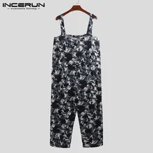 INCERUN мужские летние камуфляжные однотонные новые свободные комбинезоны большие карманы цвет широкие ноги уличная мода мужские комбинезон с завышенной талией