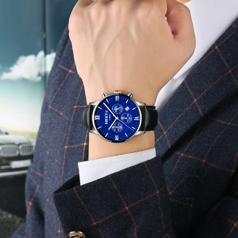 Montre Homme Marque De Luxe NIBOSI 2018 Men Watch Brand Luxury Leather Watch Men Waterproof With Moon Phase Blue Man Clock Saat  (8)