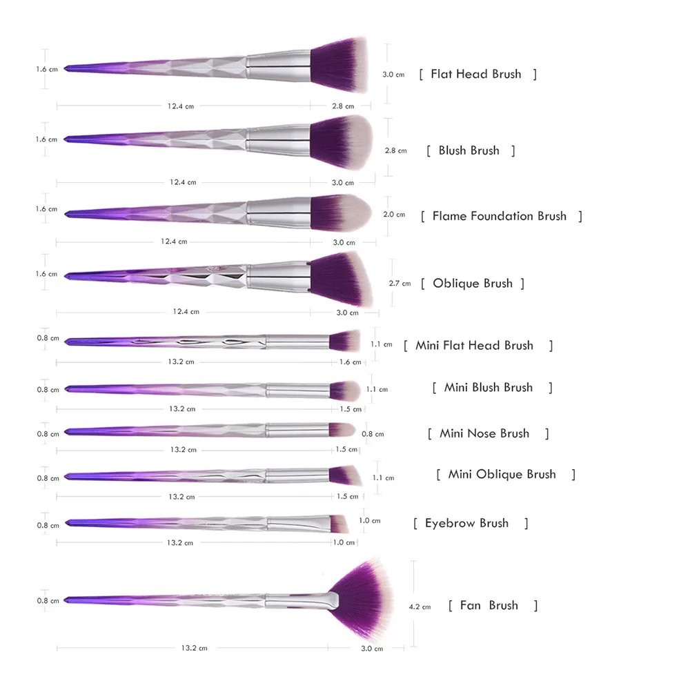 Набор кистей для макияжа Professional с случае 10 шт алмазов Единорог нарисованные роги Ручка кисти кисть для пудры комплект 8W10