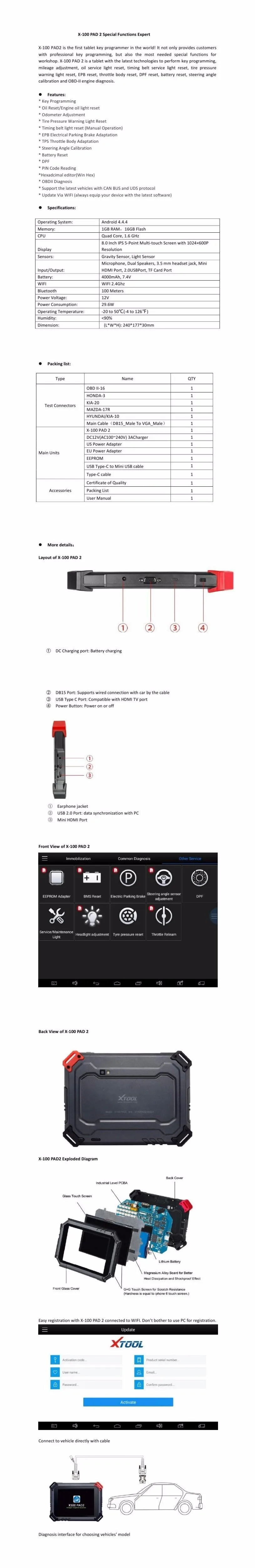 XTOOL X100 Pad2 PRO авто ключ программатор поддерживает EPB EPS OBD2 одометр OilRst TPMS TPS X100 PAd 2 лучше, чем X300 pro3