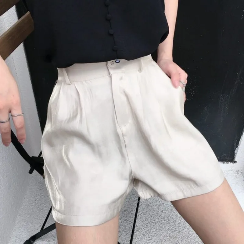 Винтаж Высокая талия широкие брюки эластичный пояс свободные женские студенческие шорты модные летние ретро повседневные однотонные