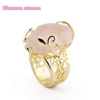 

Natural White Crystal Ring Gifts Fashion jewelry women exquisite 24K gold beautiful Marine fossils open adjustable ring