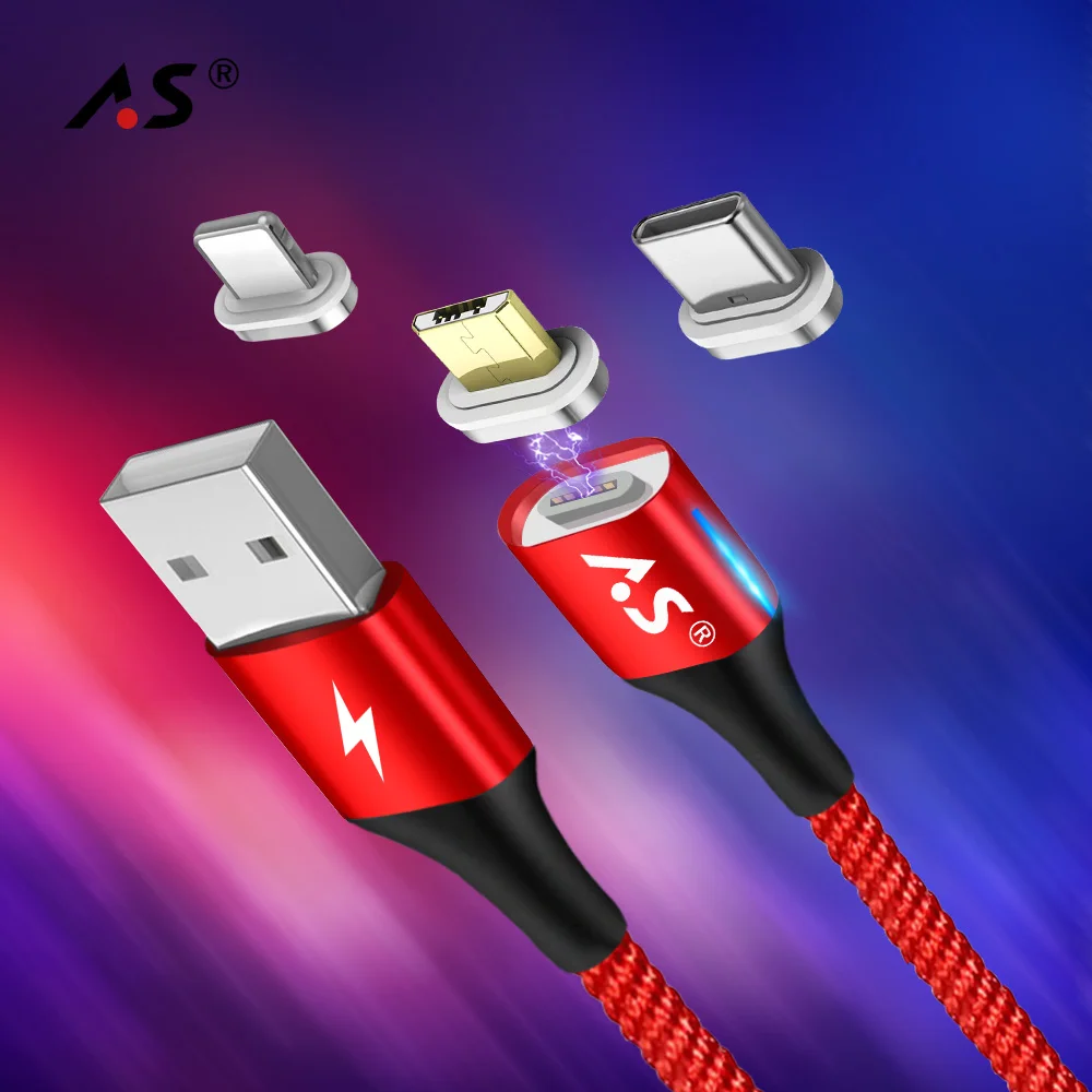 A.S светодиодный магнитный кабель USB C с магнитной вилкой, кабель Micro usb type C, кабель USB для iPhone, samsung, Xiaomi, huawei, LG, шнур для передачи данных, 1 м