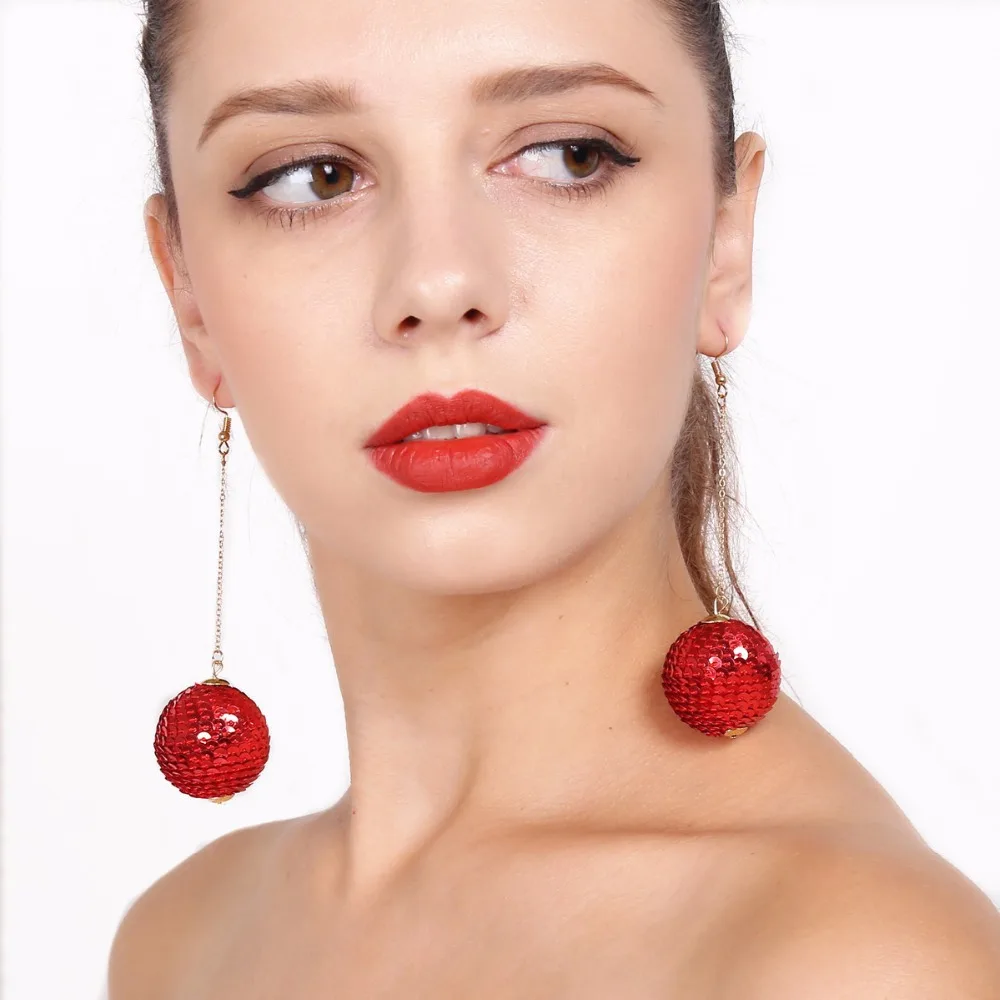 Fashion Handmade Statement Colorful Sequins Ball Earrings Women Wedding Party Bohemian