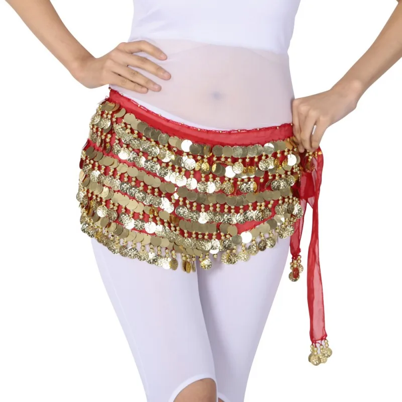 Для женщин блесток танцевальная одежда шарф практика Костюмы треуголный набедренный шарф красочные регулируемой посадки золотые монеты