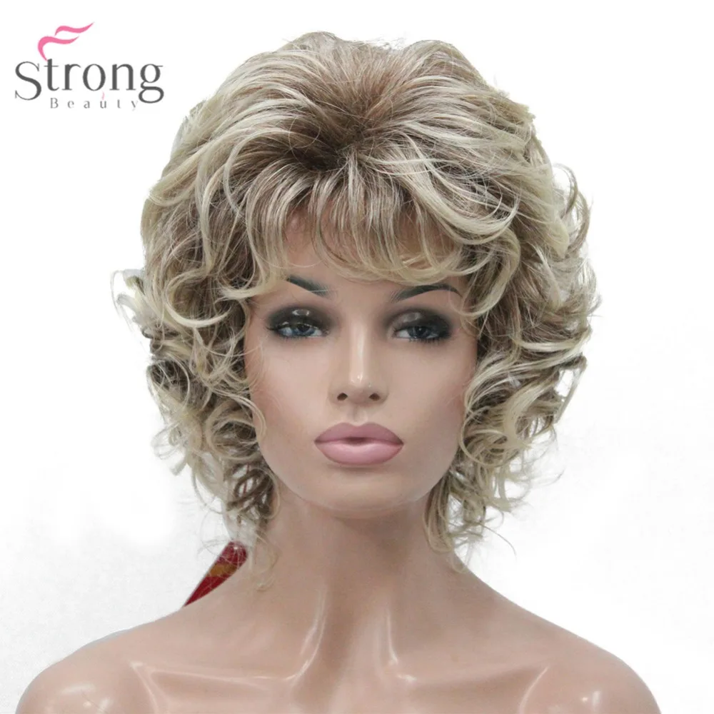 StrongBeauty женский синтетический парик натуральные волосы блонд/черный парик Короткие вьющиеся парики
